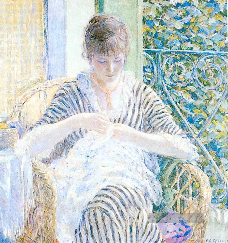 Auf dem Balkon Impressionist Frauen Frederick Carl Frieseke Ölgemälde